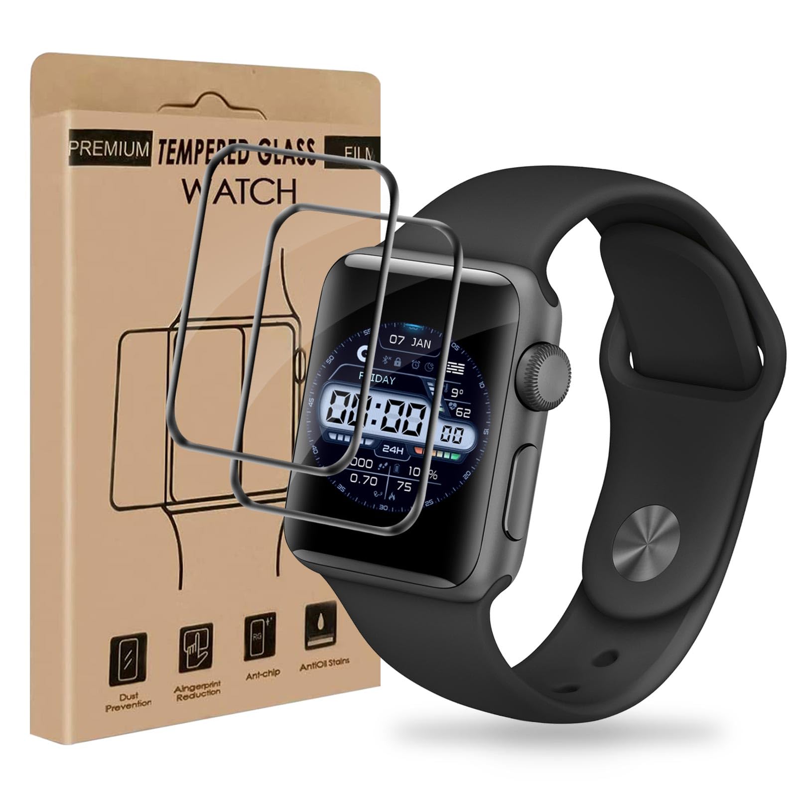 Bodyguard 2 Stück für Panzerglas für Apple Watch Series 4/5/6/SE/SE2/SE3 44mm Schutzfolie, Splitterfest Frei von Kratzern Unzerbrechlich Ultra-Klar 100% Touchgenauigkeit Apple Watch 44mm Folie