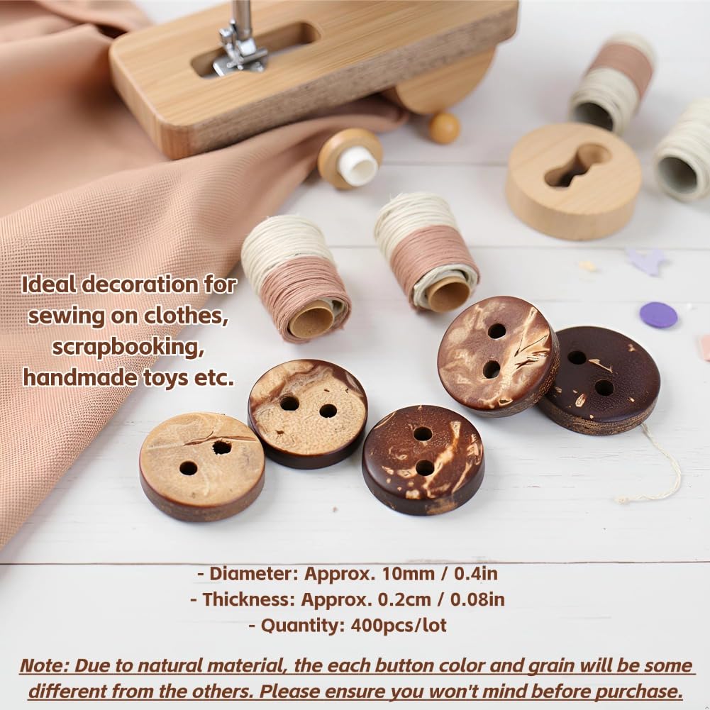 Bottone in legno di guscio di cocco naturale for abbigliamento 2/4 fori Bottoni in legno decorativi for album for bambini (Color : 2 Holes (Waxing), Size : 14mm 50PCS