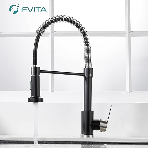 Miniatura 7 de FVITA Grifo de cocina con rociador, grifo de fregadero de cocina de una sola manija, grifo de arco alto para fregadero de cocina (níquel cepillado y