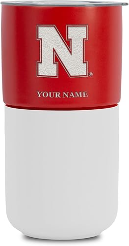 Rico Industries NCAA Nebraska Cornhuskers - Vaso de cerámica rojo personalizado de 16 onzas con agarre de silicona blanca, logotipo grabado con