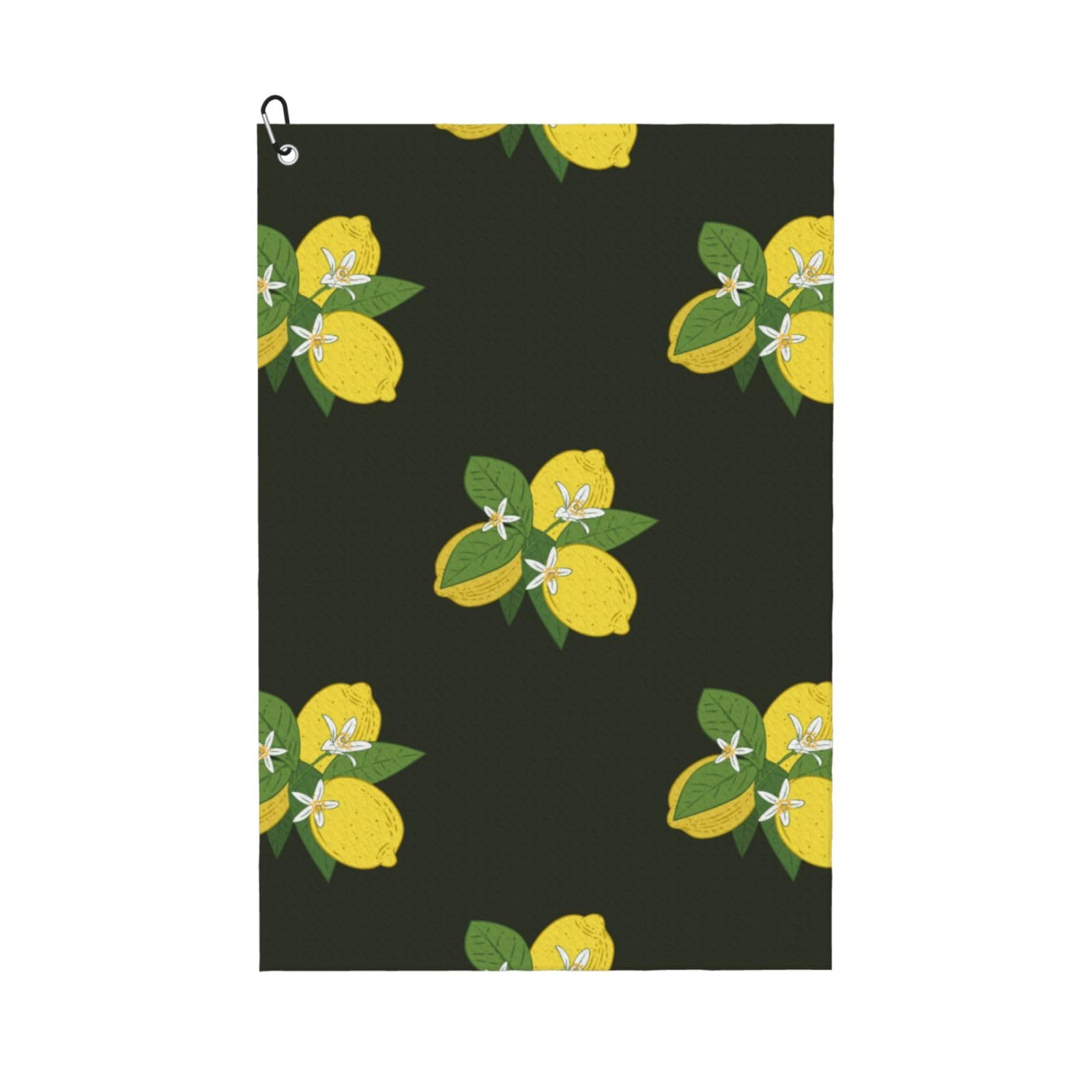 Hnnkloy Lemon With Branch And Lilies Bouquet Black, 16x24 in Portable Waffle Golf Towels with Carabiner Clip for Golf Bag