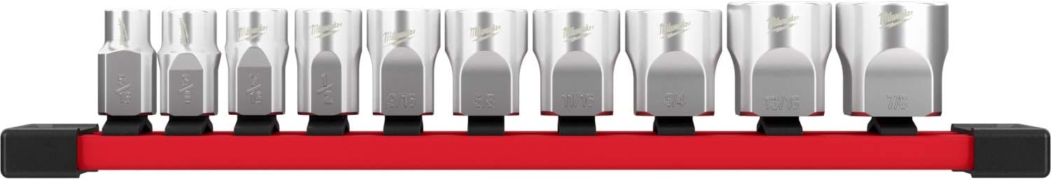 Milwaukee 48229403 3/8 Inch Standard Sae Socket Set with Storage Rail 10 Pieces Set