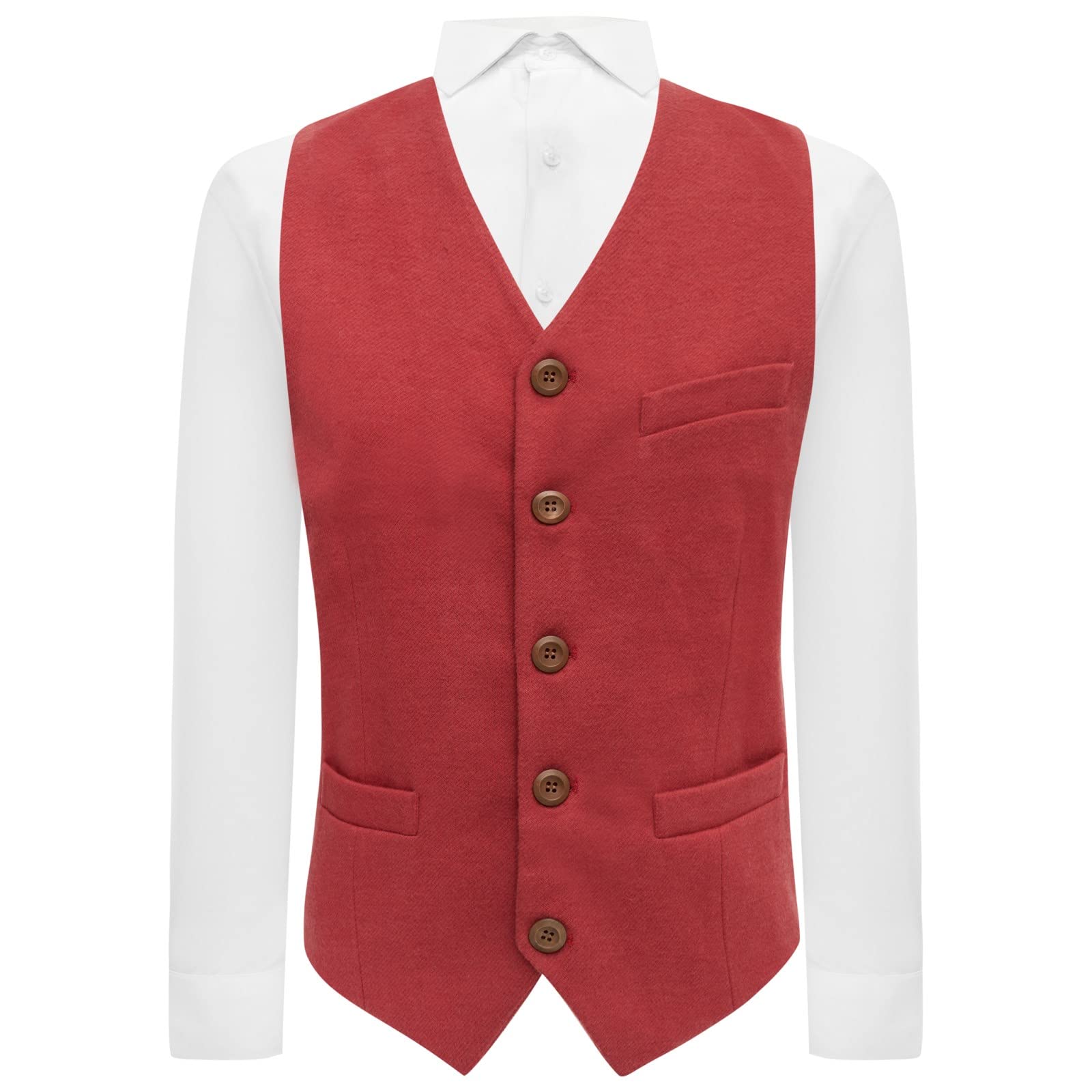 King & Priory Dark Pastel Red Donegal Tweed Waistcoat - S