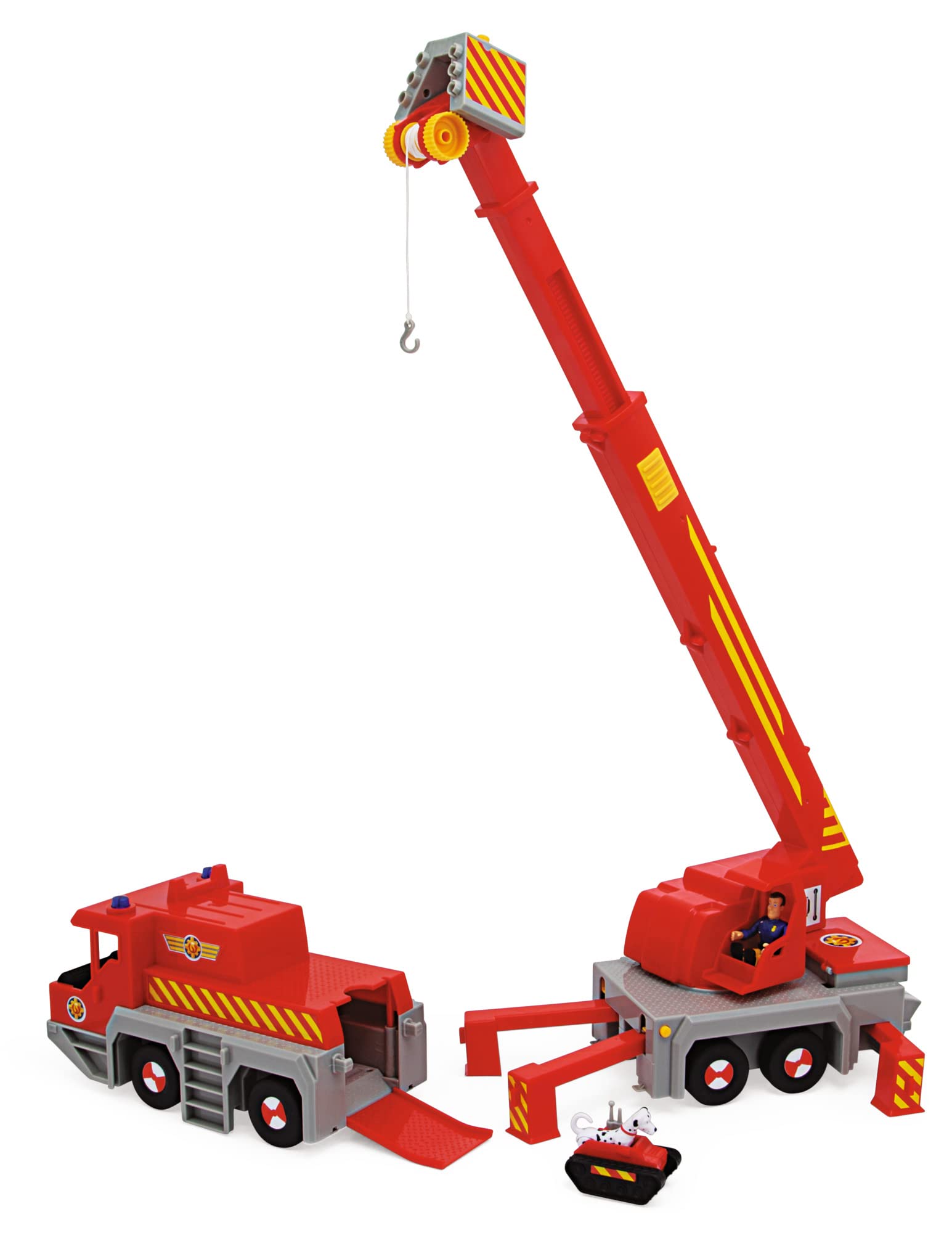 Simba 109252517 - Feuerwehrmann Sam Spielzeug-Kran (50 cm) - 2-in-1 Rettungs-Fahrzeug (Auto & Kran) für Kinder ab 3 Jahren, mit Seilwinde, Figur, Licht & Sound (inkl. Batterien)