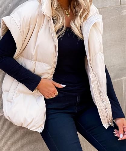 Miniatura 4 de Niceyi Women's Quilted Puff Vest Short Sleeve Zipper Waistcoat Outerwear Padded Jacket Winter Coat with Pockets