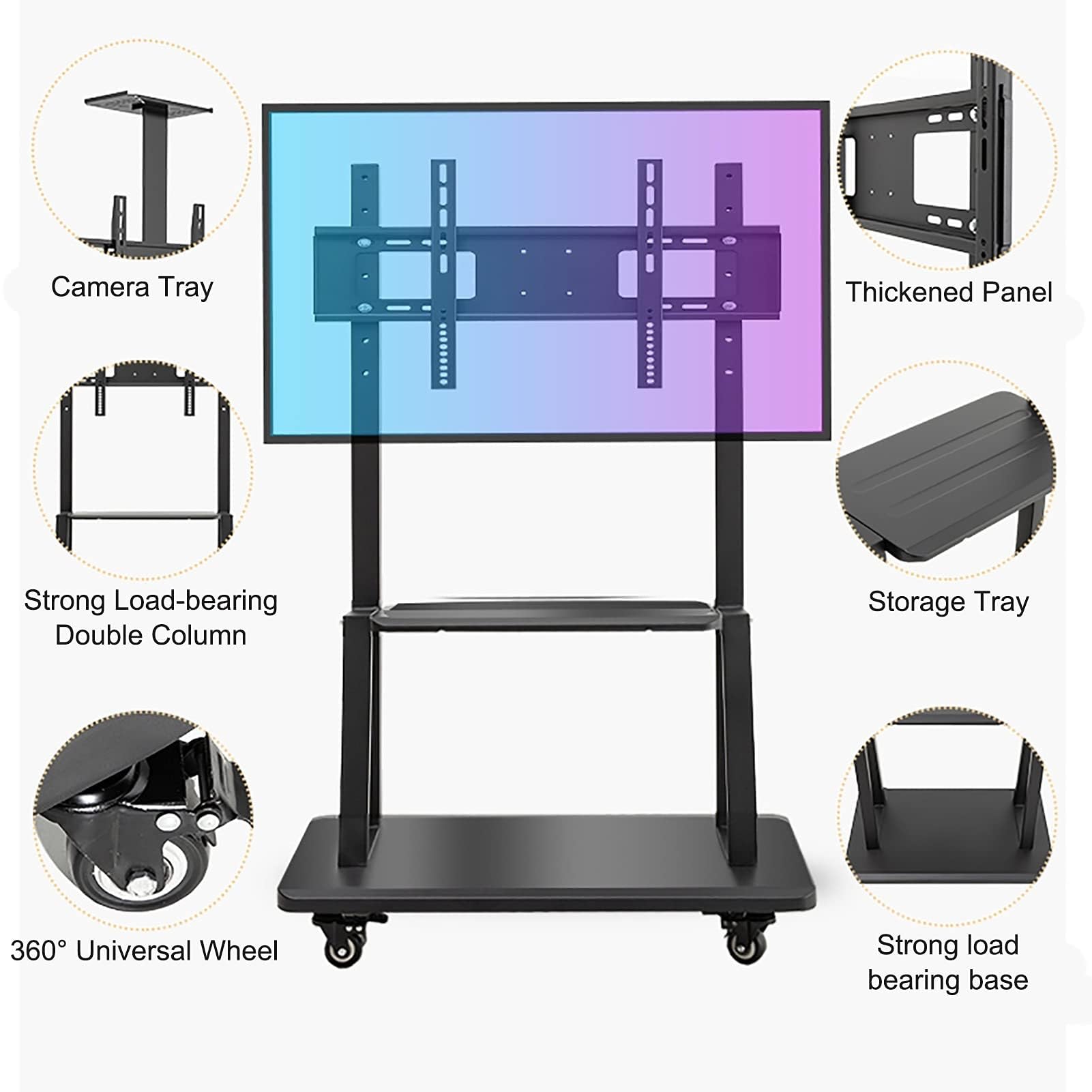 Support de Sol pour téléviseur réglable en Hauteur - Chariot TV Mobile à roulettes, Support TV pour téléviseurs de 32 à 75 Pouces, Support Universel Robuste avec ro,
