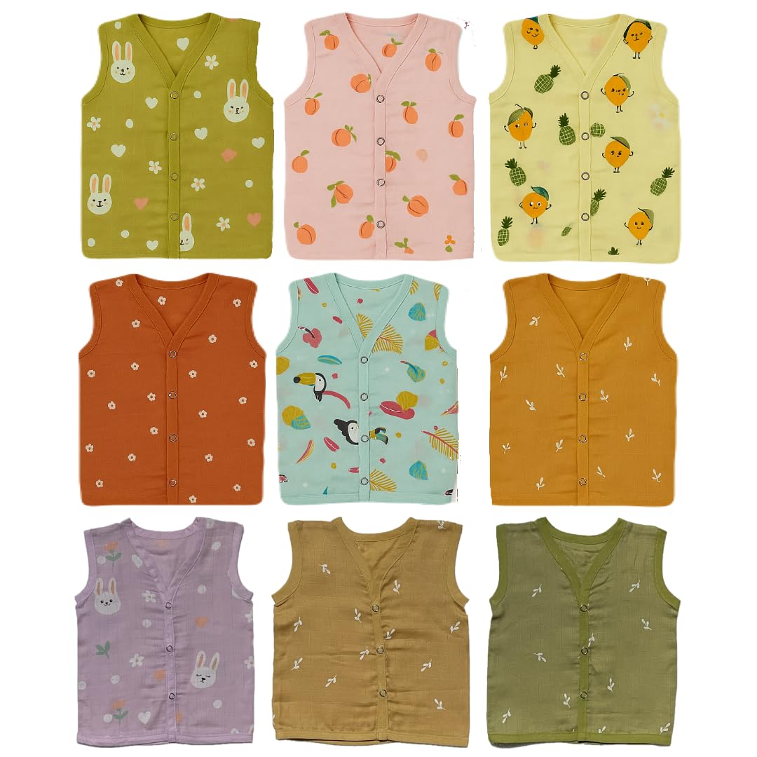 Muslin Cotton Baby Jabla Vest for Newborn Boys & Girls | Sleeveless, Printed, Press Button Closure | Soft, Breathable & Rash-Free Infant Wear-image-31