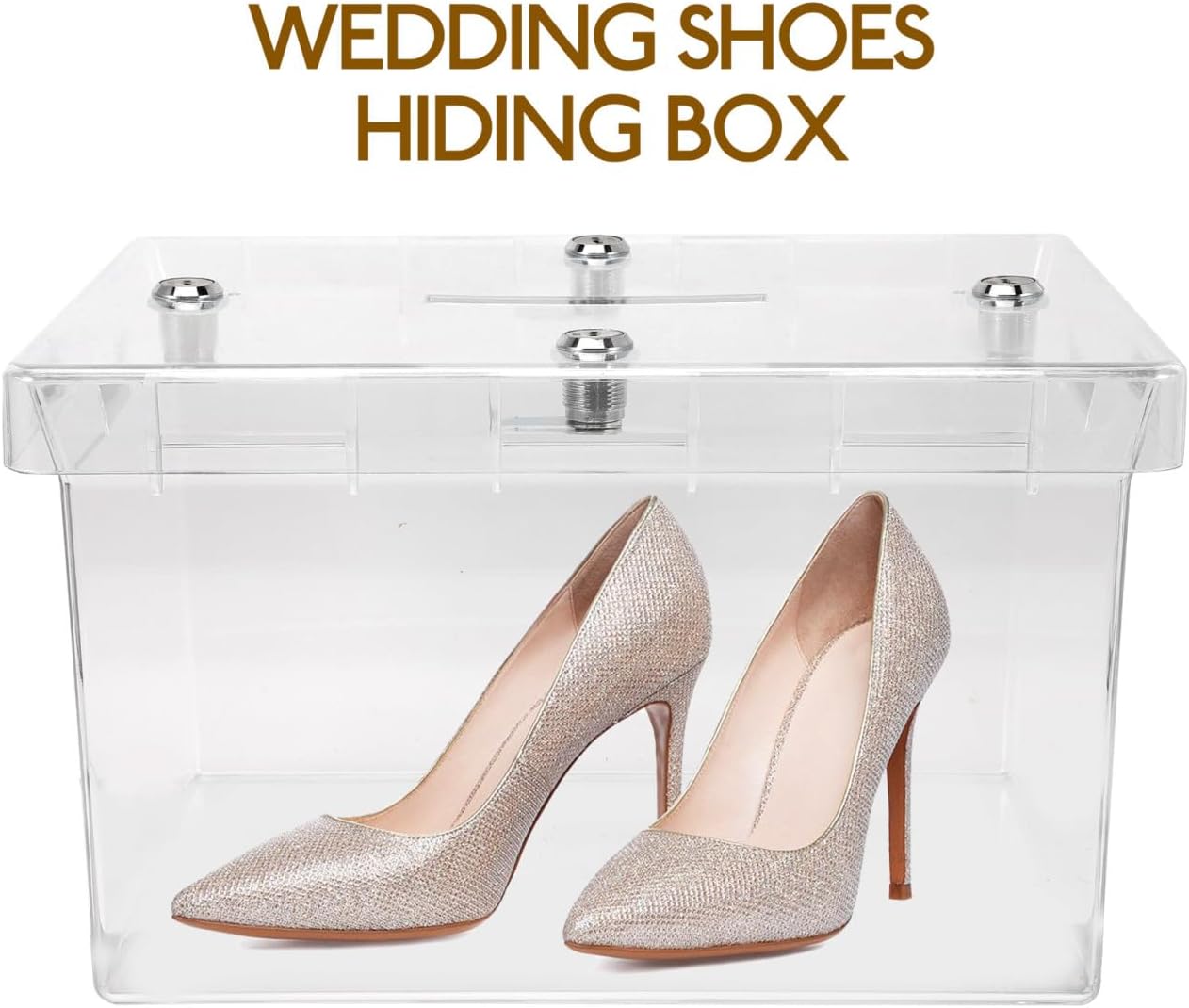 Wedding Shoes Box and Slots Acrylic DIY Card and Letter Storage Box for Wedding Party Reception Keepsake Lockable Shoe Storage and Cards
