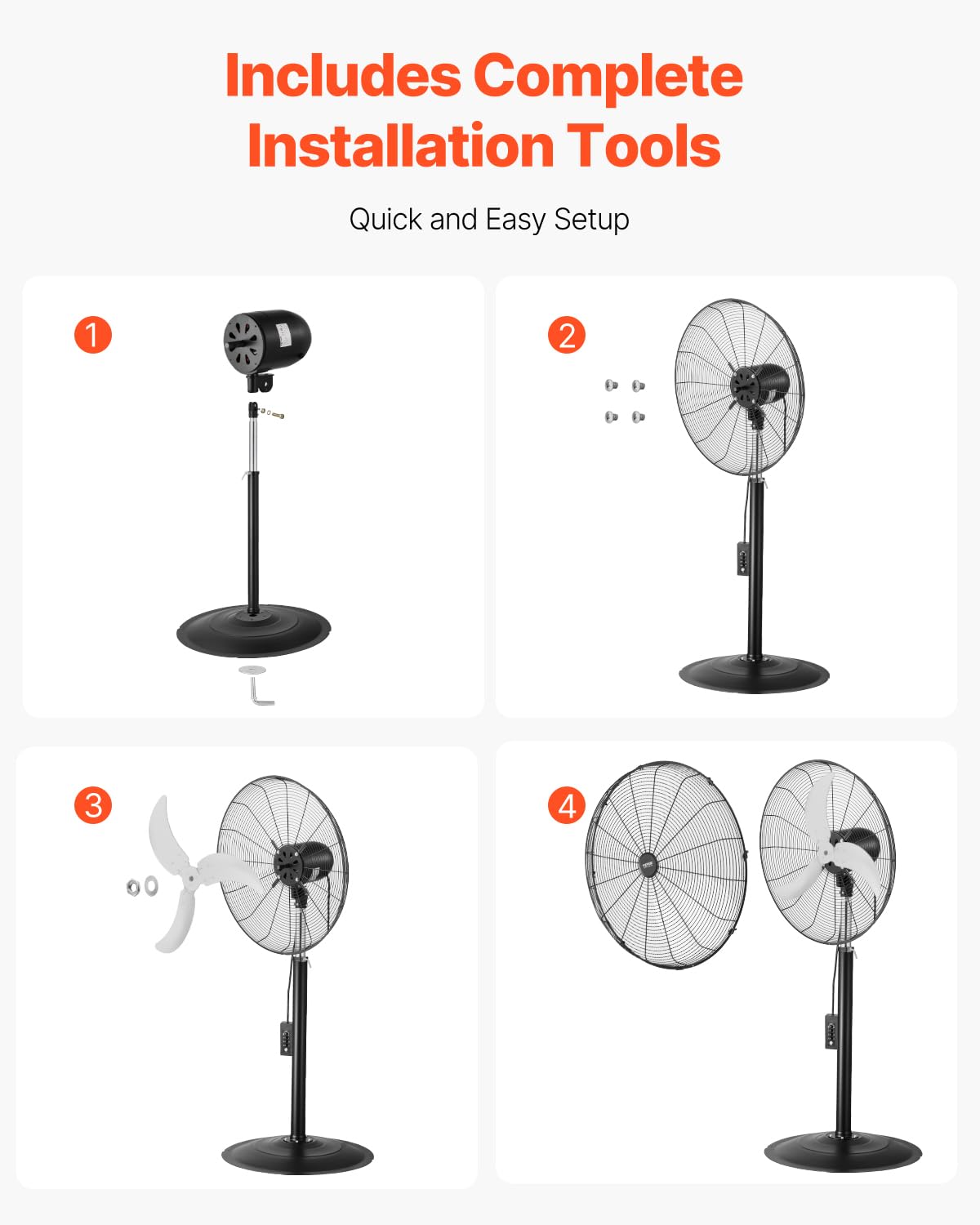 VEVOR Ventilador Oscilante de Pedestal 67 cm, Altura Ajustable de 131 a 193 cm Ventilador de Pie 3 Velocidades de Alta Potencia, para Sala de Estar, Hogar, Oficina, Negro, 670 x 600 x 1930 mm