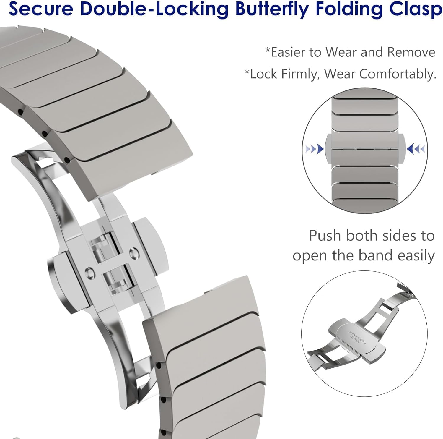 WINGLE for Galaxy Watch 8/8 Classic Band Samsung Galaxy Watch Ultra Bands 2025/2024 47mm 46mm 44mm 40mm Men Rugged Metal Stainless Steel 24mm Wide Classy Casual Business Bands Butterfly Folding Clasp