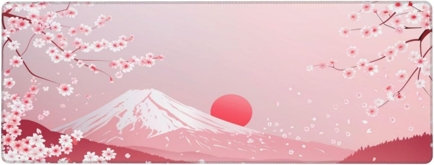 Mousepad with Cherry Blossom Pattern, Gaming Mouse Pad, Large Mouse Pad for Desk for Women 31.5×12in, Japanese Ink Painting Mouse Mat, Desk Pad Mat for Keyboard and Mouse, Computer Pads for Desk