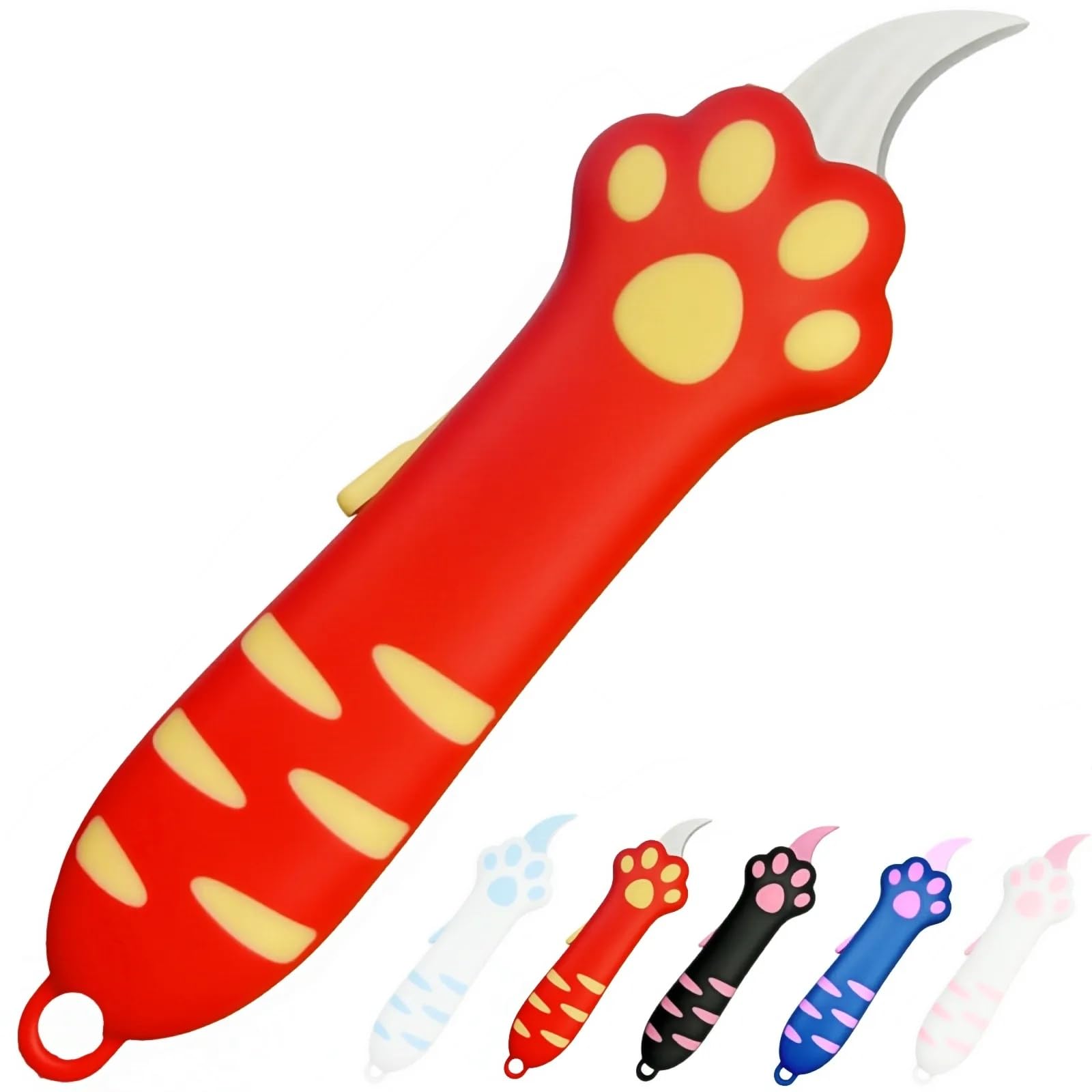 Cat Paw Box Cutter, 2026 New Retractable Cat Claw Knife Cute Cat Box Paper Cutter，Portable Cat Retractable Knife (Red)