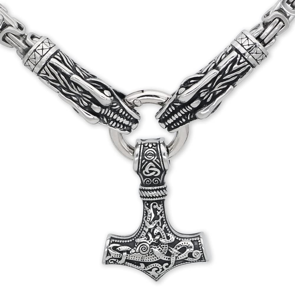 QQTQQ Viking Thor's Hammer Wolf Head Amulet hanger, Fenrir ketting, zware Byzantijnse ketting mythologie Rune Fashion Unisex sieraden, WolfheadA-70CM