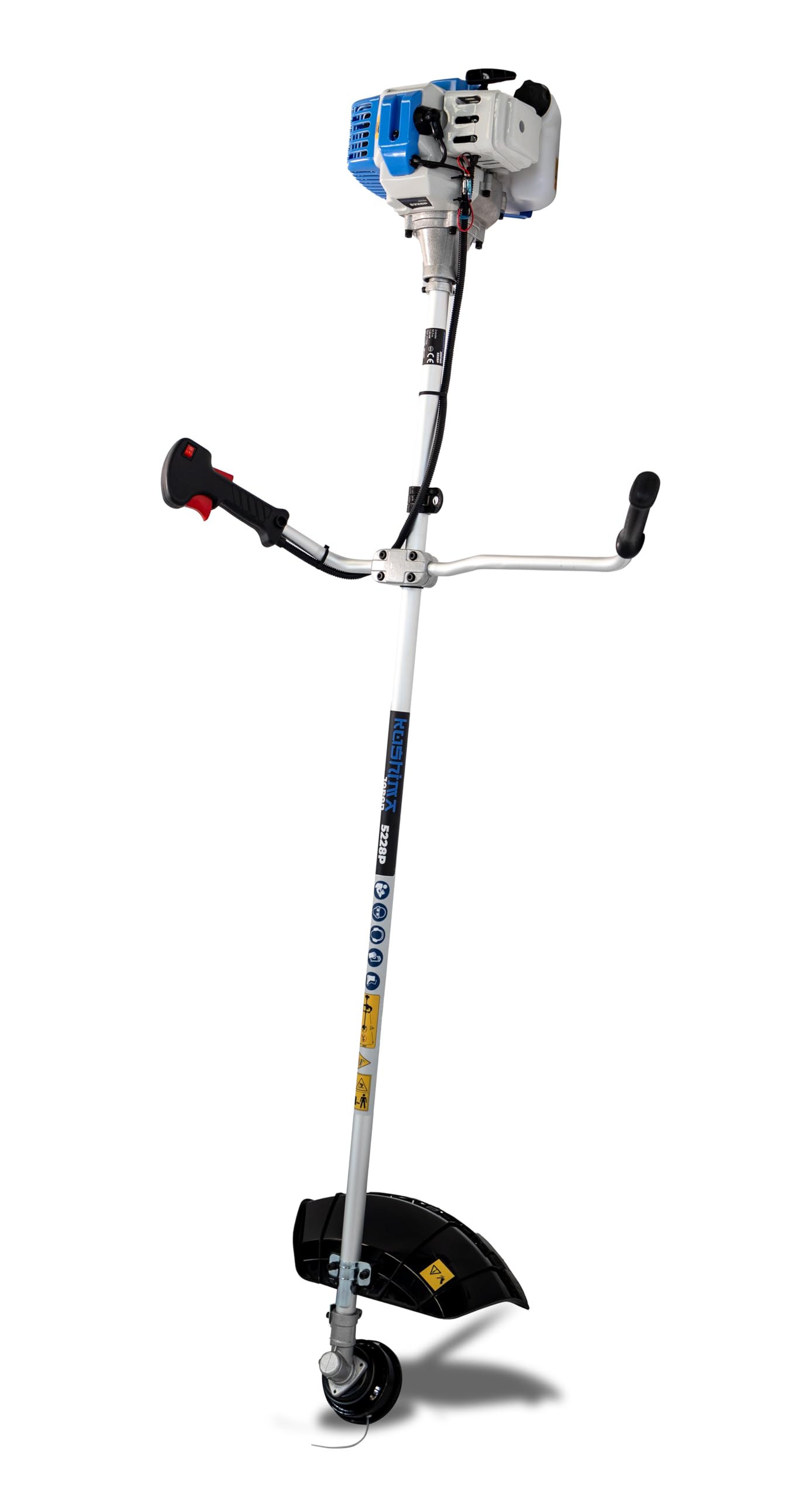 KUSHIMA 5228P-V23 Desbrozadora Gasolina Profesional 51,7cc, Motor 2 Tiempos, Corte Ø430mm Cabezal y Ø254mm Disco, Doble Empuñadura, Arnés, Arranque Fácil, 6,6kg