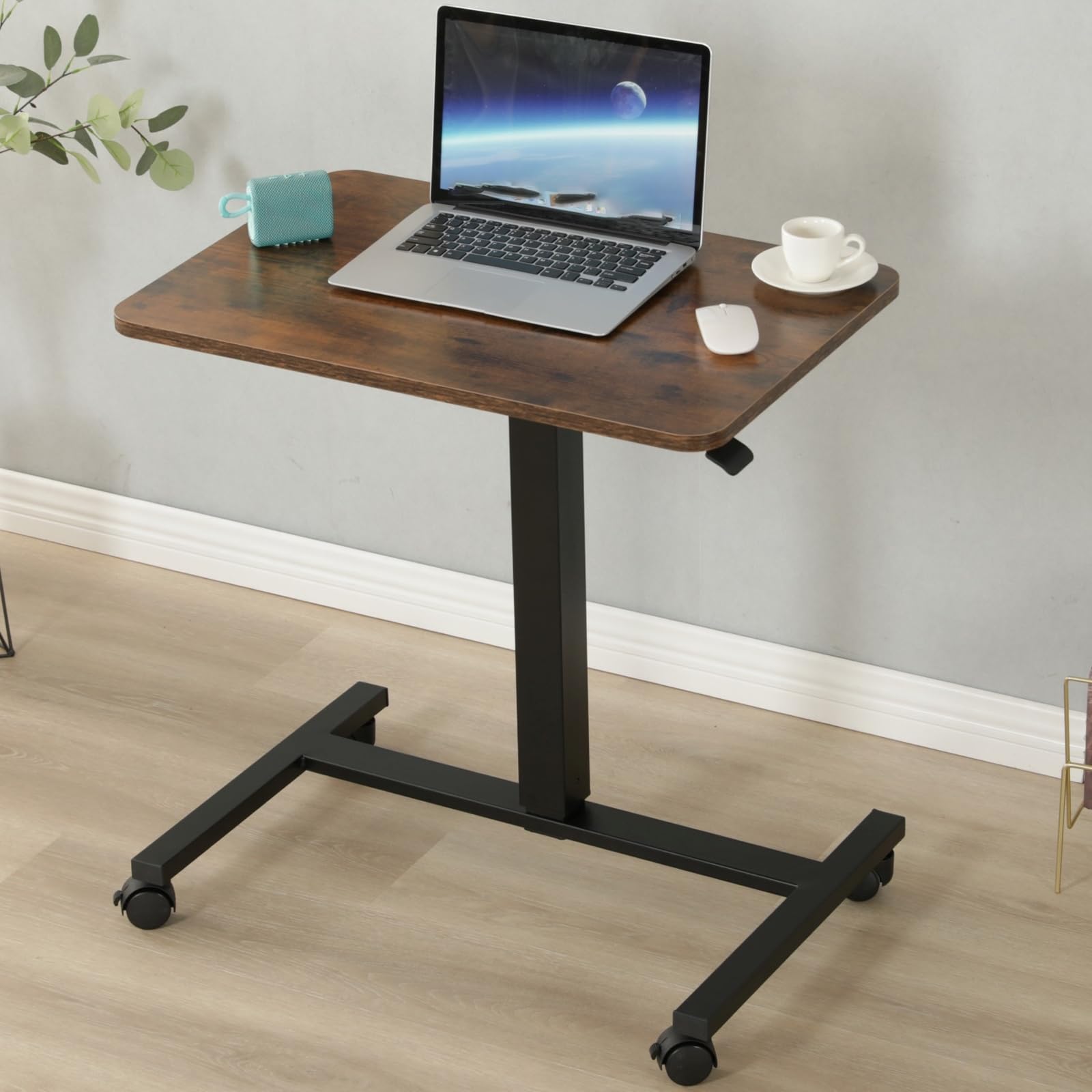 MYUYEE Mobile Standing Desk Height Adjustable Sit To Stand Table, Pneumatic Laptop Desk With Gas Spring Riser, Overbed Table For Offices Home (C)
