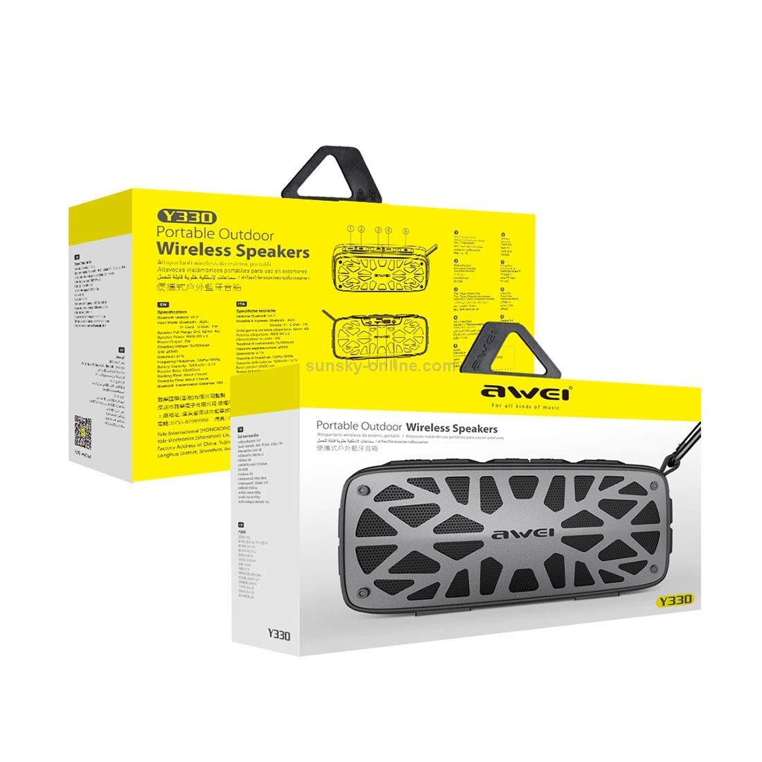 AWEI Y330 Speaker with charging and playtime information