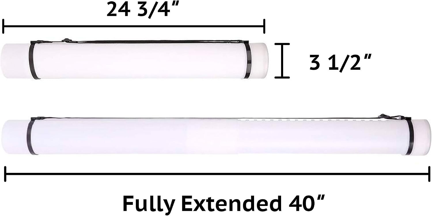 (2 Pack) White Expandable Poster Tube with Strap - Storage Tubes with Caps and Labels for Use as Document Tubes, and Blueprint Tube Holders - Poster Tube Carrier Expands from 24.75" to 40"