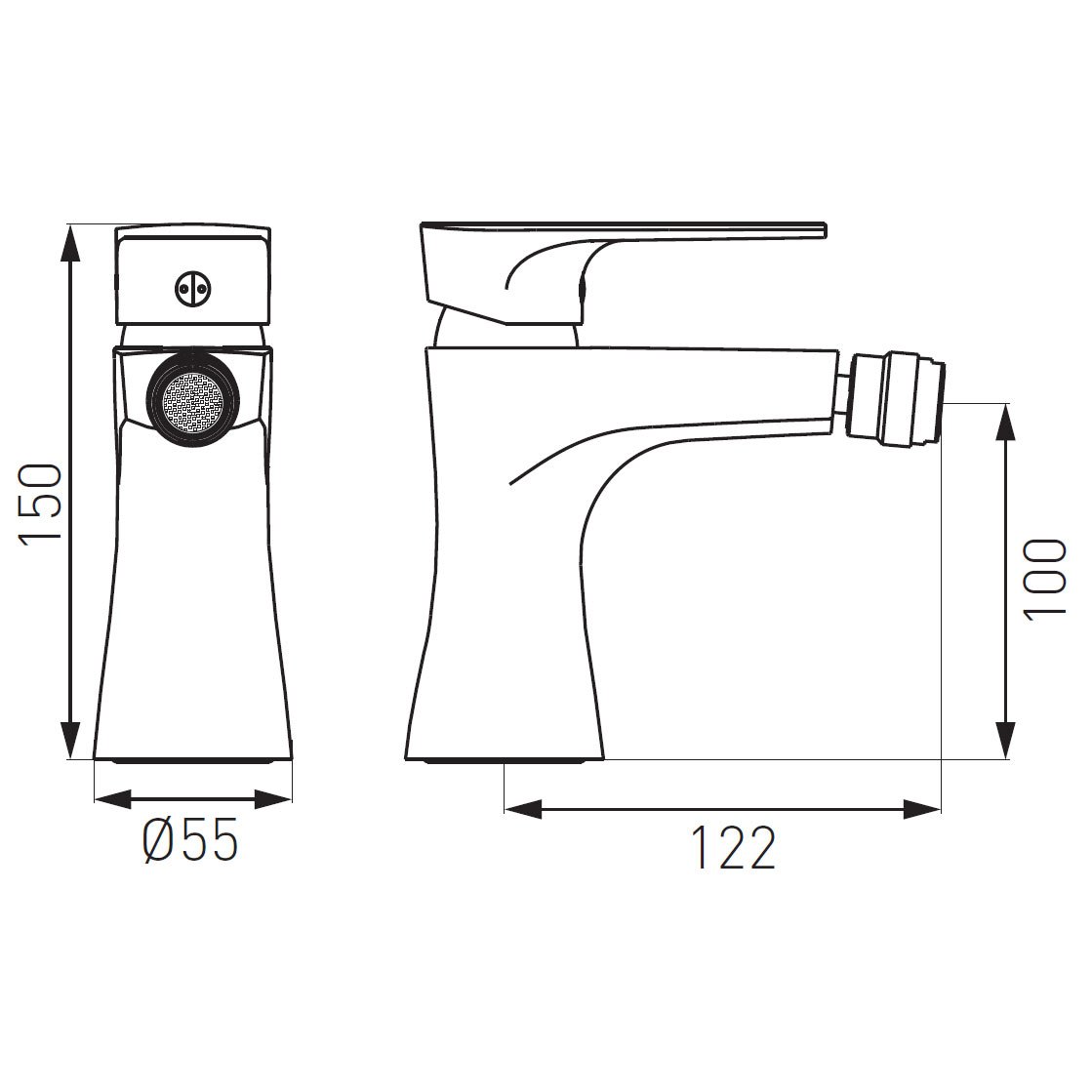 Rubinetto per bidet elegante e grande, serie Algeo Square, cromato