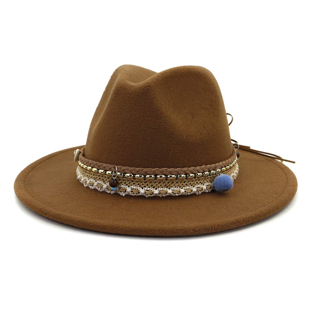 Boho cappelli da donna in feltro Fedora Cappelli a tesa larga Panama - Beige - M