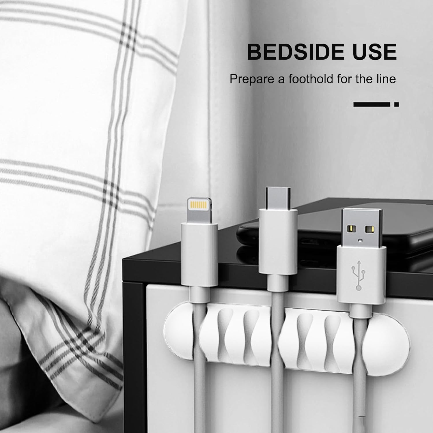 6 Pack Cable Holder Clips for Desk, White Cable Clips for Office, Self Adhesive Cord Holder for Nightstand, Cord Clips for Phone Charger, Wire Organizers for Cords, Cable Management Clips for Computer