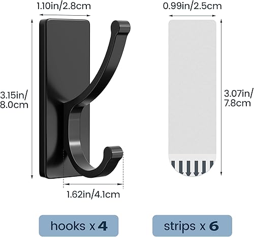 Miniatura 4 de pickpiff Ganchos adhesivos de pared con tira, sin residuos, fáciles de quitar, gancho para toallas pegajoso fuerte y resistente, paquete de 4