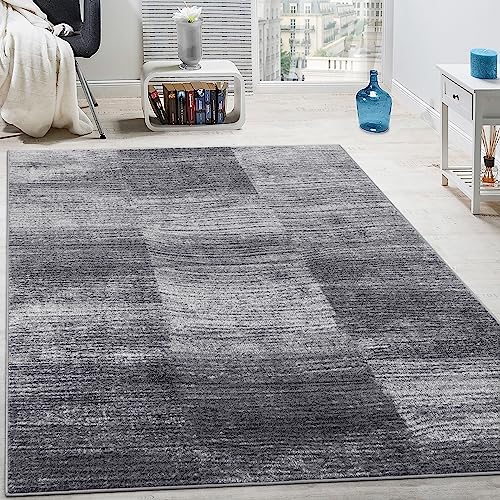 Paco Home Designer Teppich Modern Wohnzimmer Teppiche Kurzflor Karo Meliert Grau Schwarz, Grösse:70x140 cm