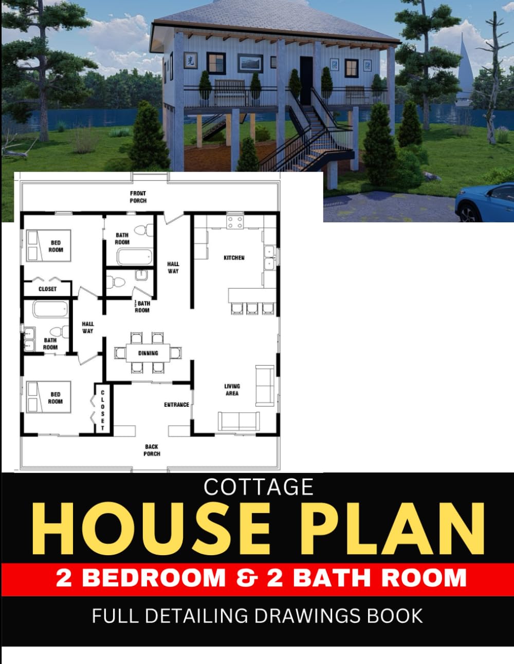 Plan de chalet 2 chambres et 2 sdb avec plans d'exécution complets