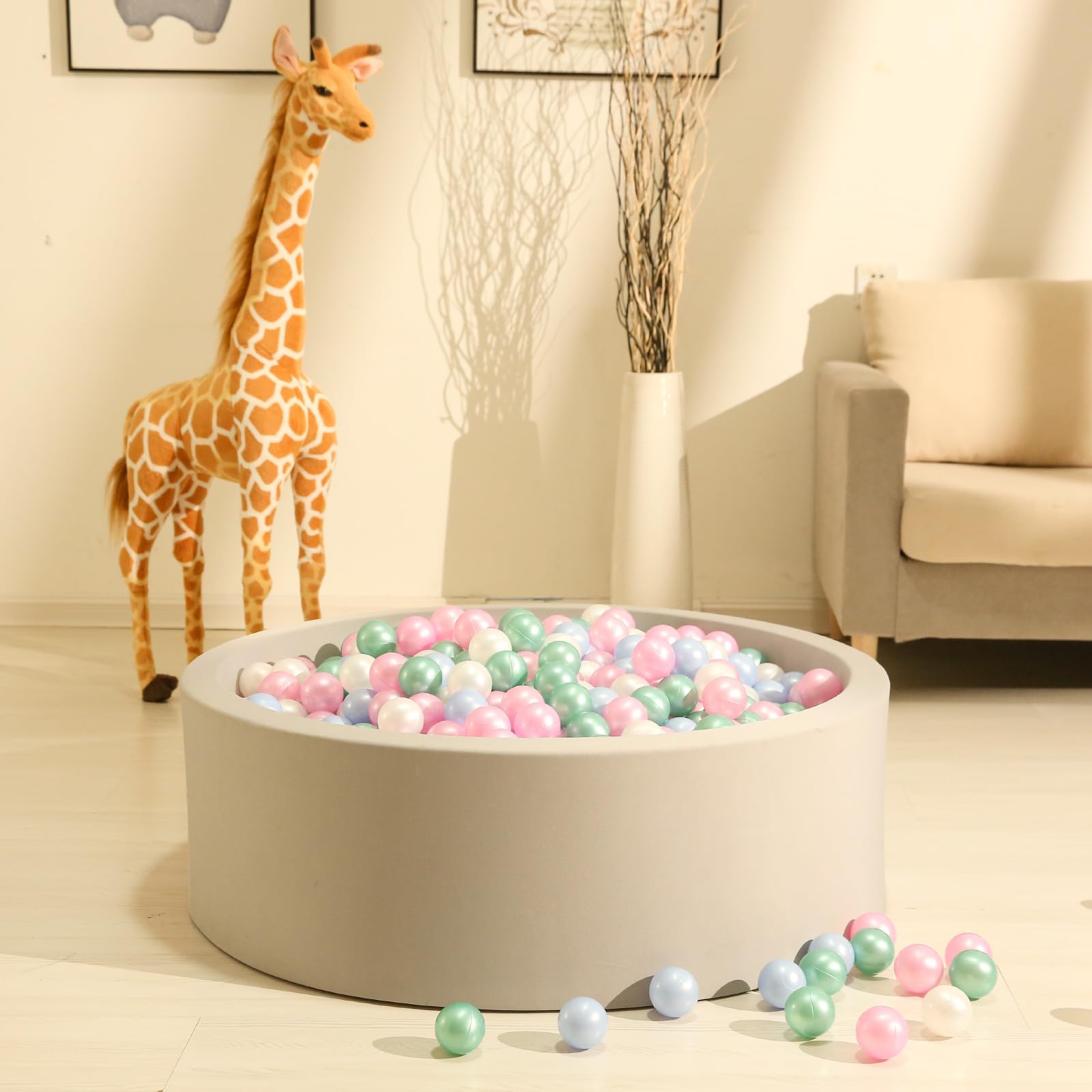 GOGOSO 100 Play Balls for Kids - Soft, Non-Toxic, Crush-Proof, and BPA-Free Pit Balls in Fun Colors for Indoor/Outdoor Playtime, 4 Pearl Colors