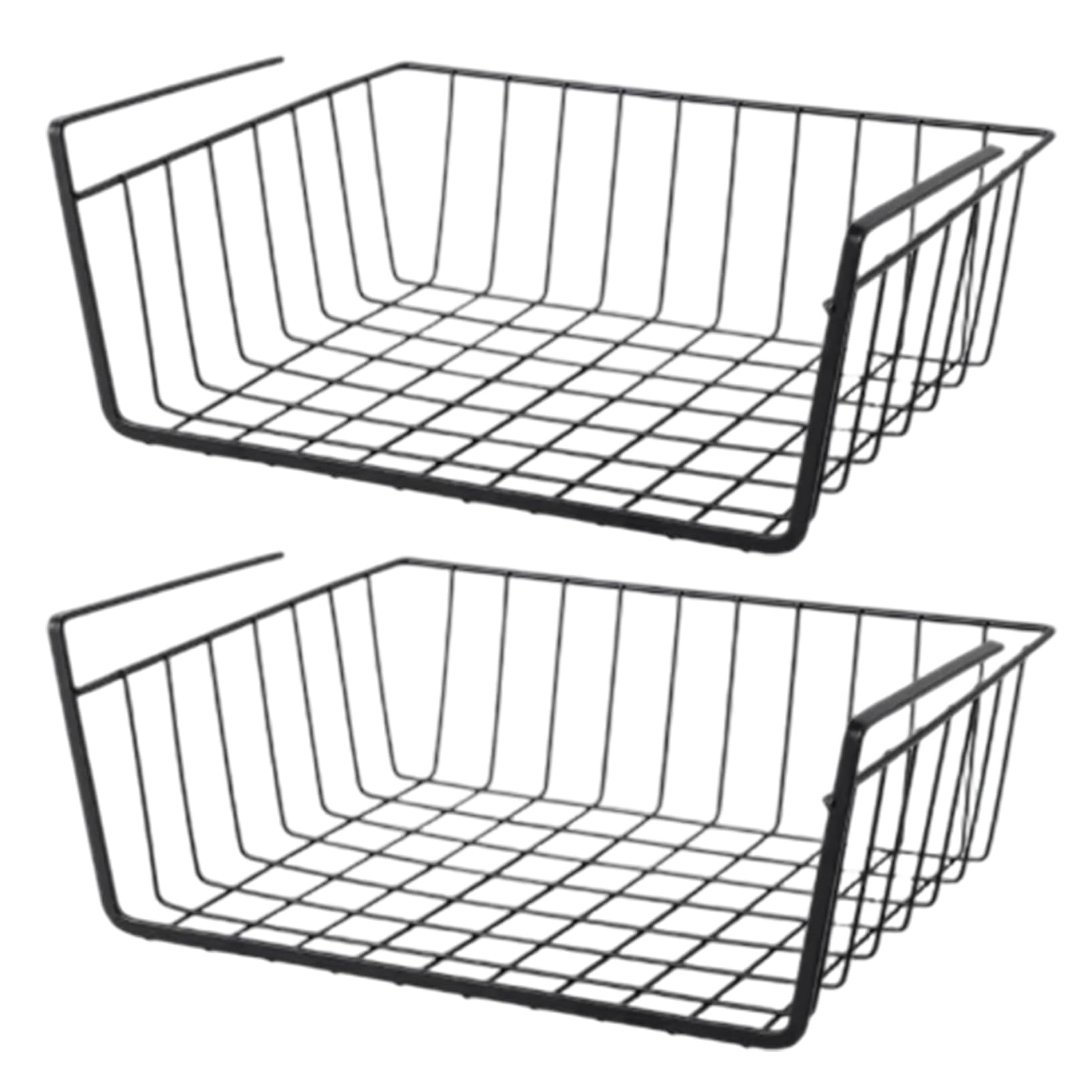 Qoidrfofse 2Pcs Under Shelf Baskets, Hanging Wire Basket No-Tools Installation Shelf Organizer for Kitchen Cabinet & Pantry, Black, 30x20x15 cm
