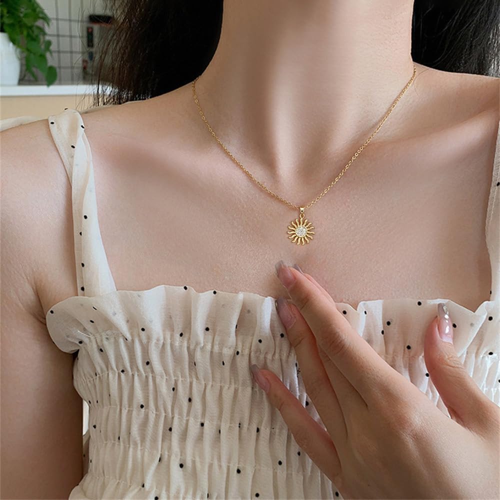 Vintage Beaded Sun Pendant Necklace for Women 14K Gold Plated Dainty Crystal Celestial Choker Chain Necklace Adjustable Comfortable Elegant Birthday Holiday Anniversary Jewelry Gift 18inch - Image 3
