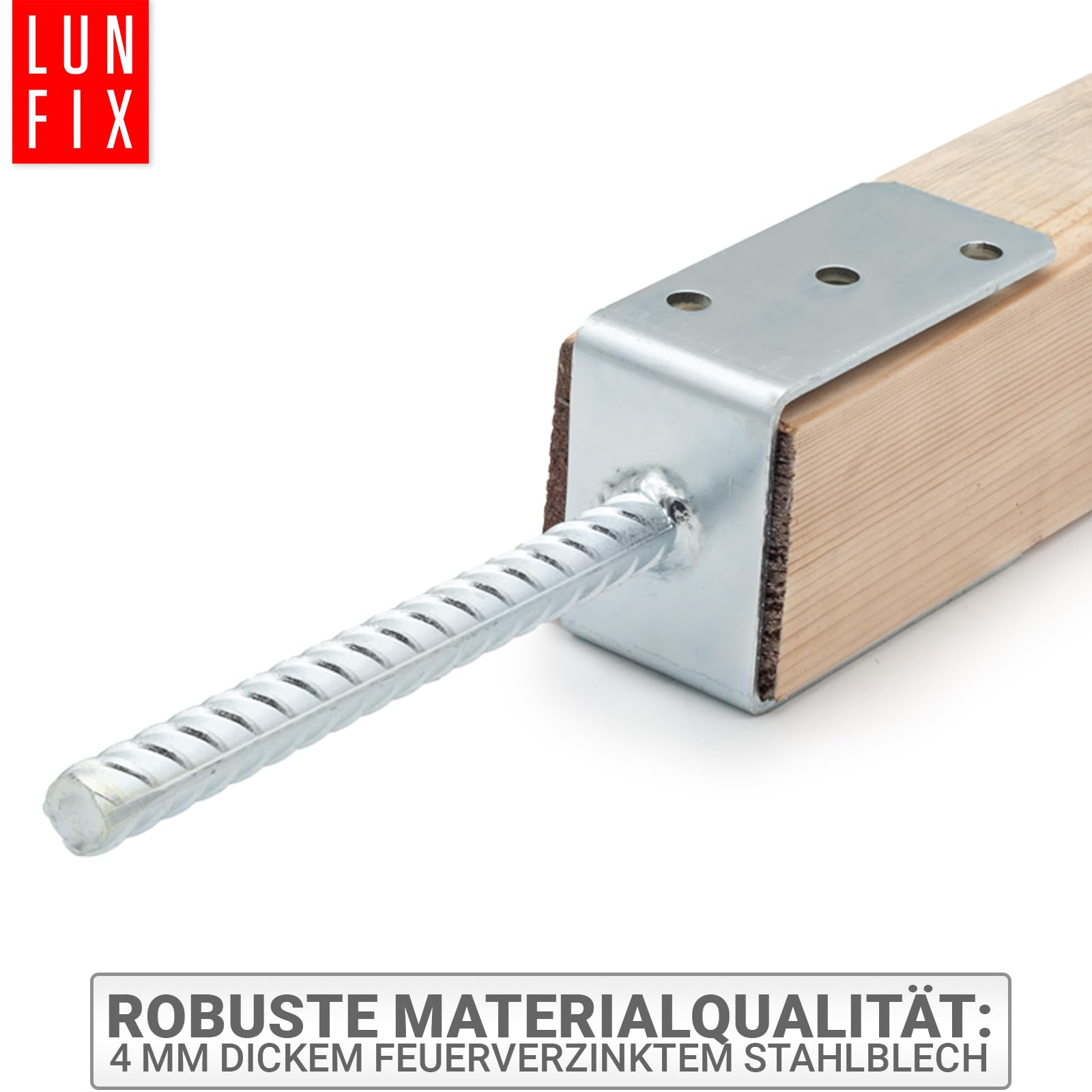 Attacco per palo da 100 mm, supporto per pali a forma di U con ancoraggio in calcestruzzo, altezza 195 mm, altezza lato U 120 mm, acciaio da 4 mm, zincato a caldo