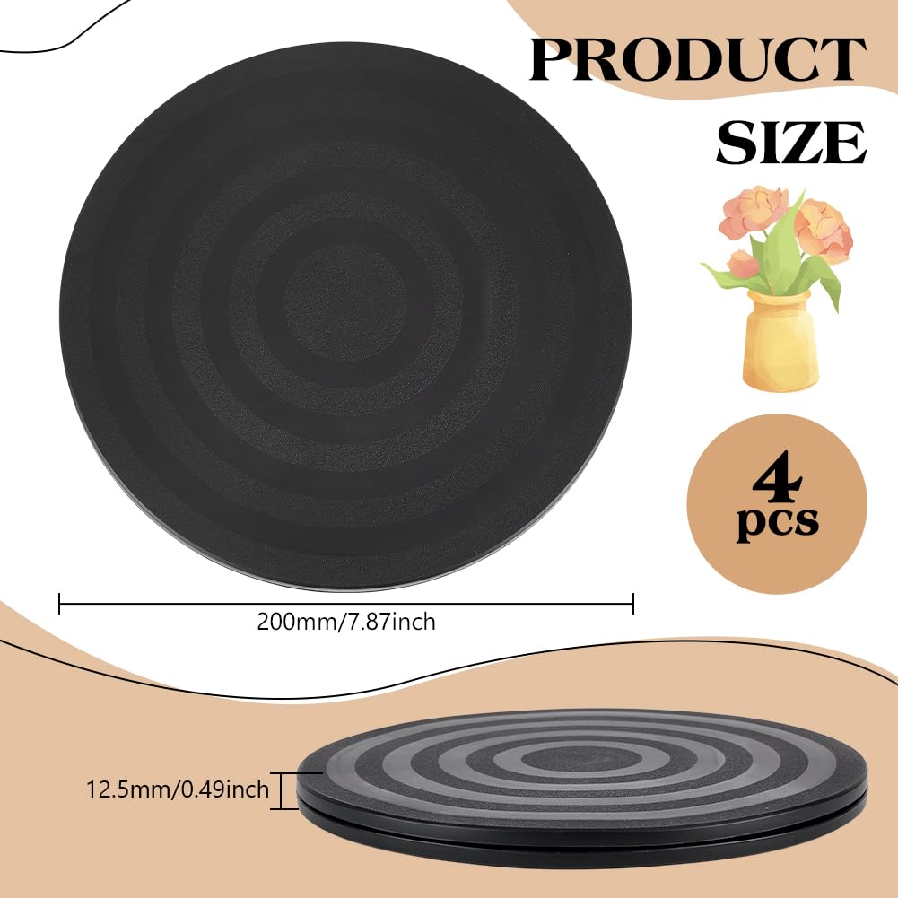4 platos giratorios de plástico de 7.87 pulgadas, bandeja giratoria redonda plana negra para paquete y pasteles, organizador de platos giratorios para especias, 0.49 pulgadas de grosor 2