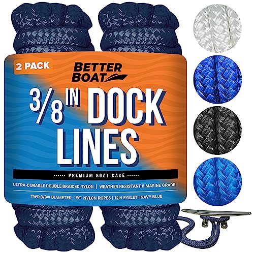 Image of Dock Lines for Boats 3 /8 inch x 15ft, 2 Pack Double Braided Nylon Boat Rope