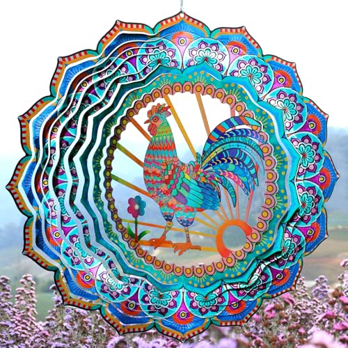 Aoedelyart Rooster Wind Spinner for Yard and Garden,12in Wind Spinners Outdoor Rooster Gifts,Chicken Gifts for Women Mother Grandma Wife Men Father,Garden Decor Metal Hanging Yard Art Wind Sculpture