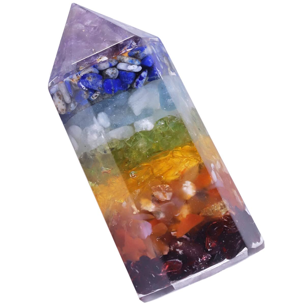 mookaitedecor Lote de 2 varillas de piedra de cristal puntiagudas Reiki, columna de piedras enrolladas pulidas de 6 caras para meditación y decoración, 7 chakras