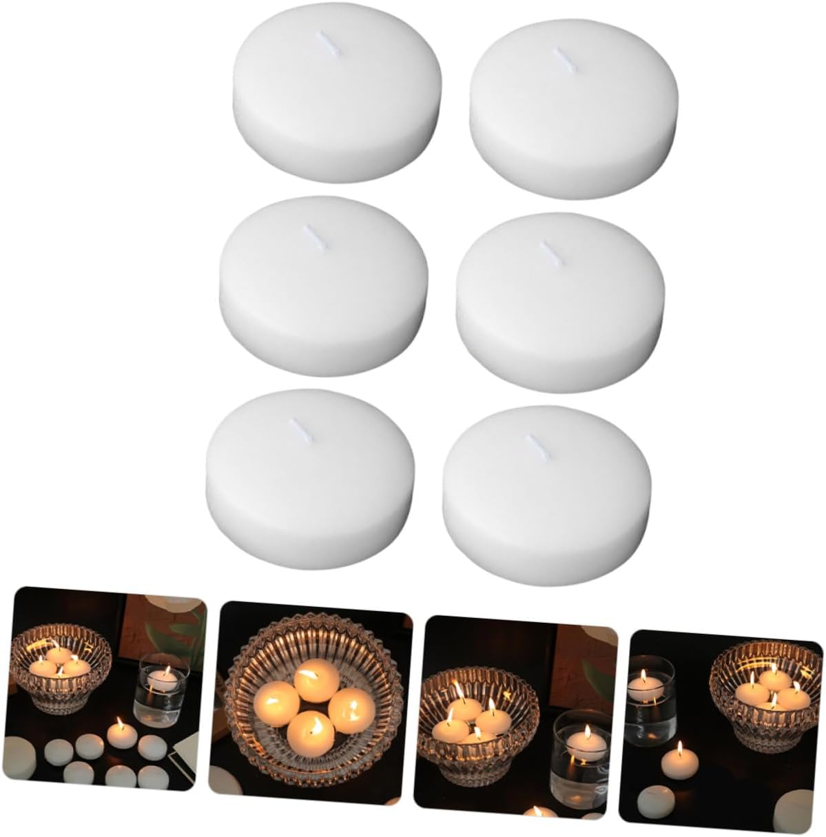 MAGICLULU Floating Wedding Candles 6pcs Small Round Unscented White Wax Reception Festival Home Decor Pool Floating Candles for Romantic Dinner Party