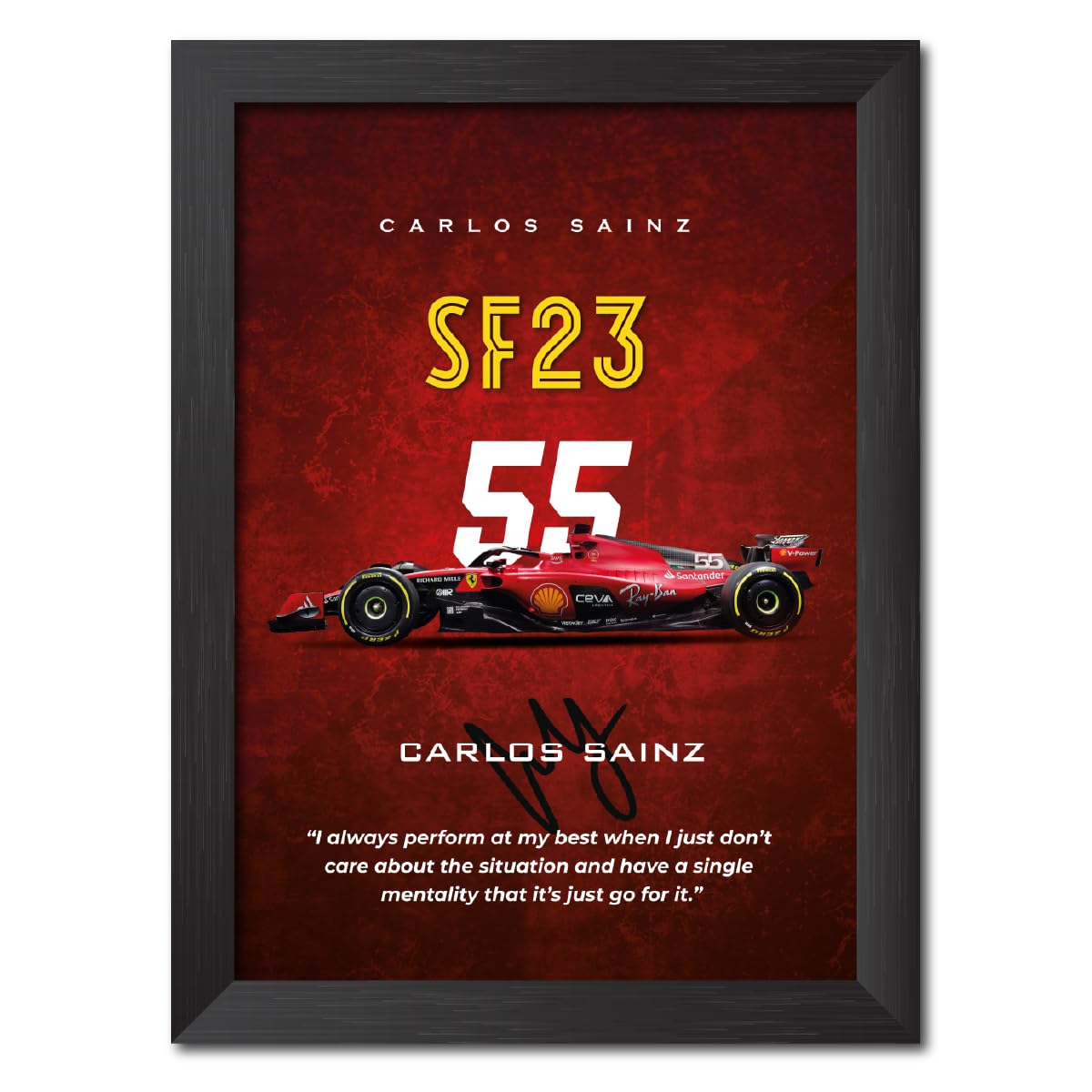 TenorArts Carlos Sainz Poster Frame F1 Racing Car SF 23 Formula One Photo Framed Painting with Matt Finish Black Textures (12 inches x 9inches)