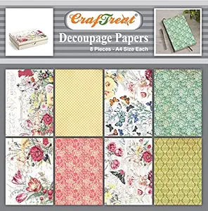 Pattern Decoupage Paper for Crafts- Wild Flowers - Size: A4 (8.3 x 11.7 Inch) 8 Pcs - Floral decoupage Paper for Furniture - decoupage Paper Background - Decorative Paper for decoupage