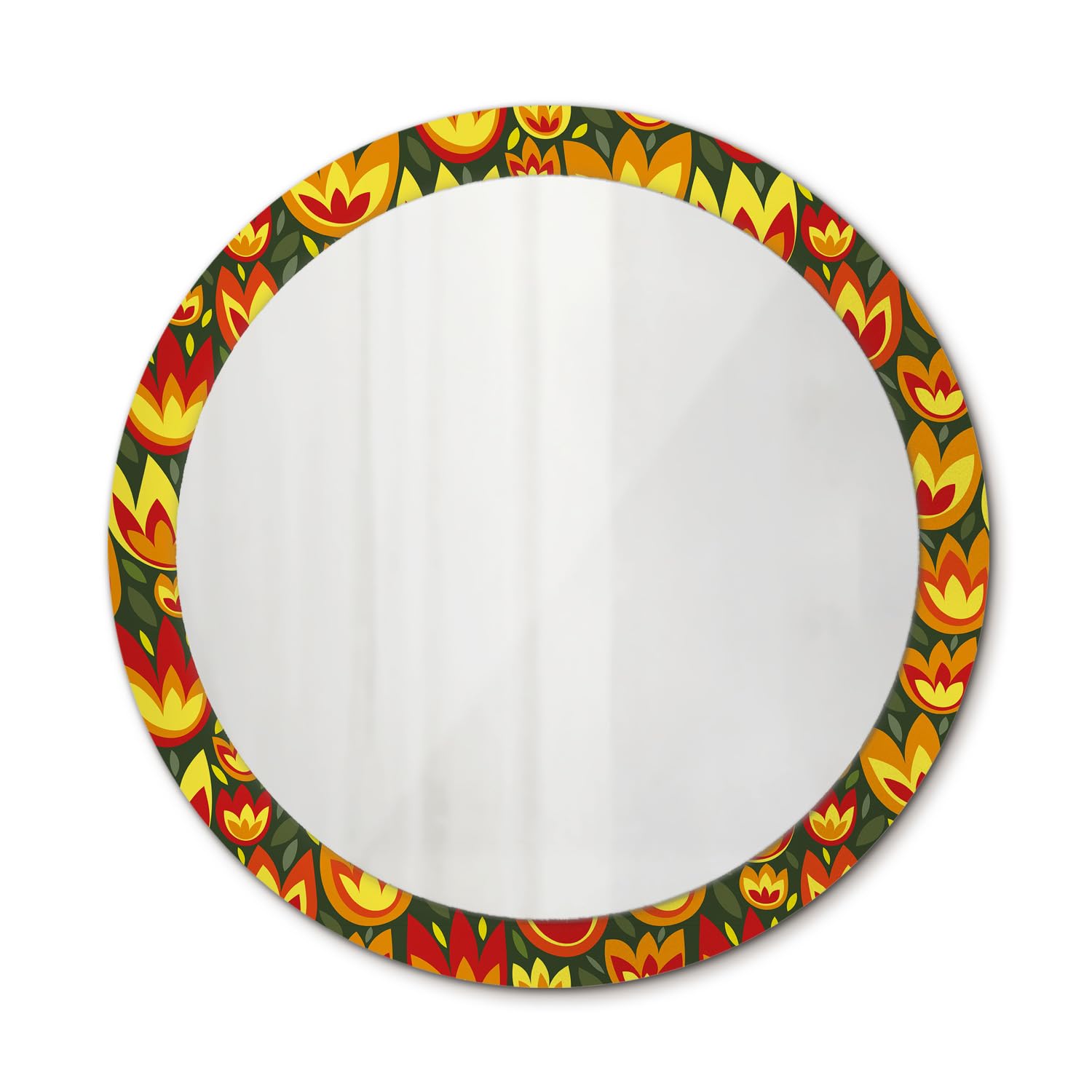 Miroir décoratif tulipes rétro 90 cm miroir moderne rond suspendu sans cadre chambre