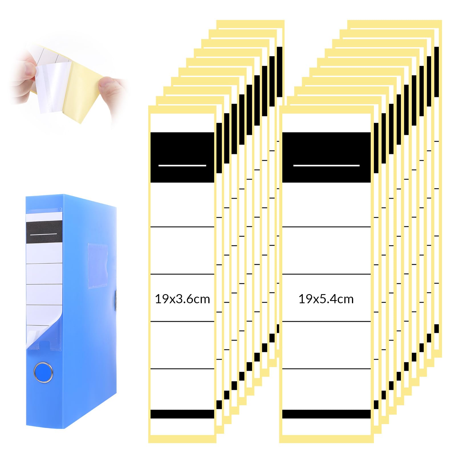 LIQWEI 100 Stück Ordnerrücken Selbstklebend Set, 2 Größen Ordner Rückenschilder Klebeetiketten, Weiß Ordner Etiketten für Standardordner Schmale und Breit Ordner-Archivierung (19 x 5,4cm, 19 x 3,6cm)