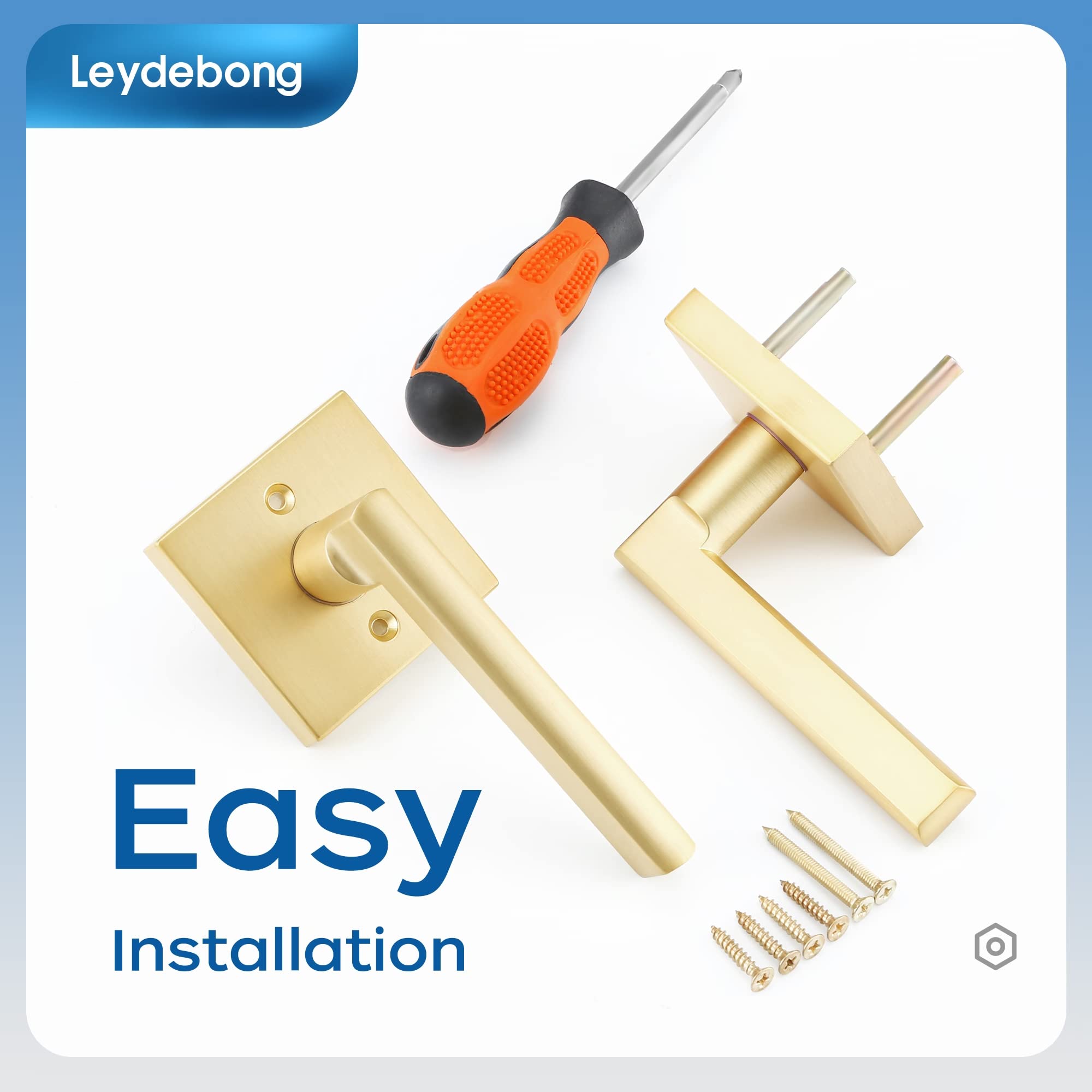 Leydebong Lot De 5 Poignées De Porte Intérieure Dorées, Poignées De Porte à Levier Sans Clé, Réversibles Pour Côté Droit Et Gauche