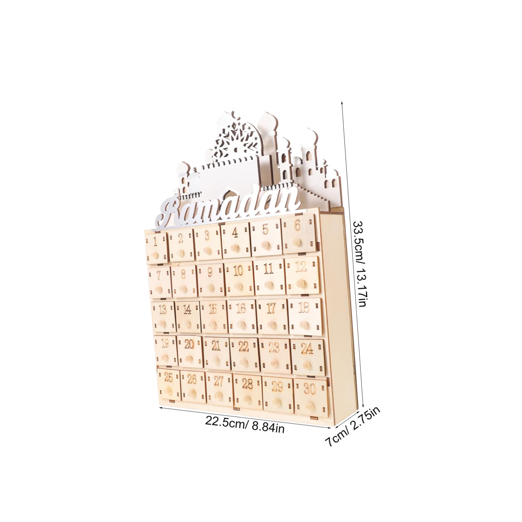Alasum Calendario del Ramadan in Legno con 30 Mini Cassetti e Luci Led, Decorazione da Tavolo per Conto alla Rovescia Dell’eid Mubarak, Atmosfera Luminosa per Festa Musulmana e Arredo