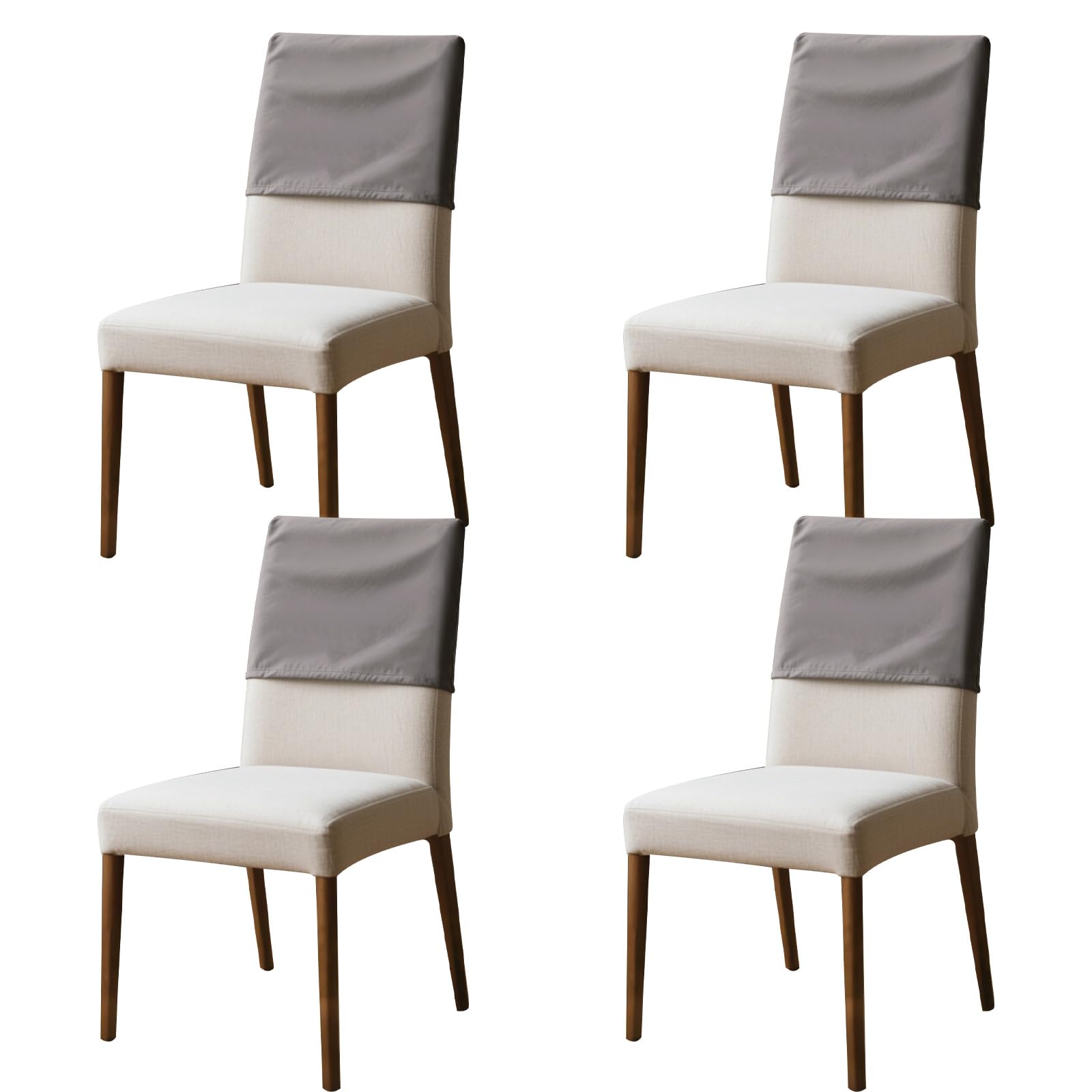 4Pcs Dining Chair Back Covers Elastic Polyester Chair Back Protective Cover Waterproof Dustproof Backrest Slipcover Washable Removable Chair Protector for Banquet Kitchen Party Hotel(Medium,Grey)
