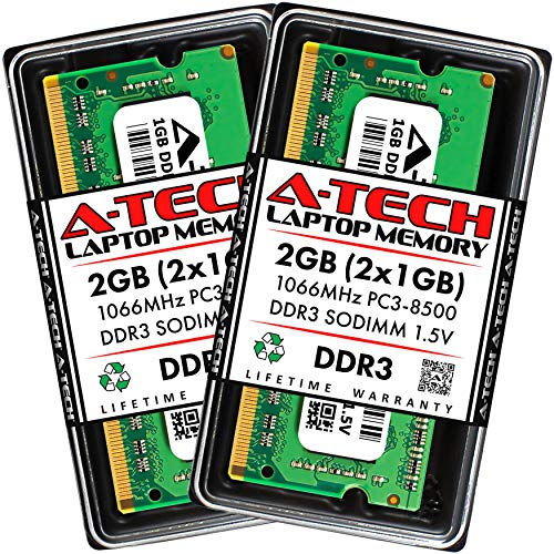 A-Tech 2GB (2x1GB) DDR3 1066MHz PC3-8500 CL7 SODIMM 1.5V 204-Pin Non-ECC SO-DIMM Laptop, Notebook RAM Memory Modules