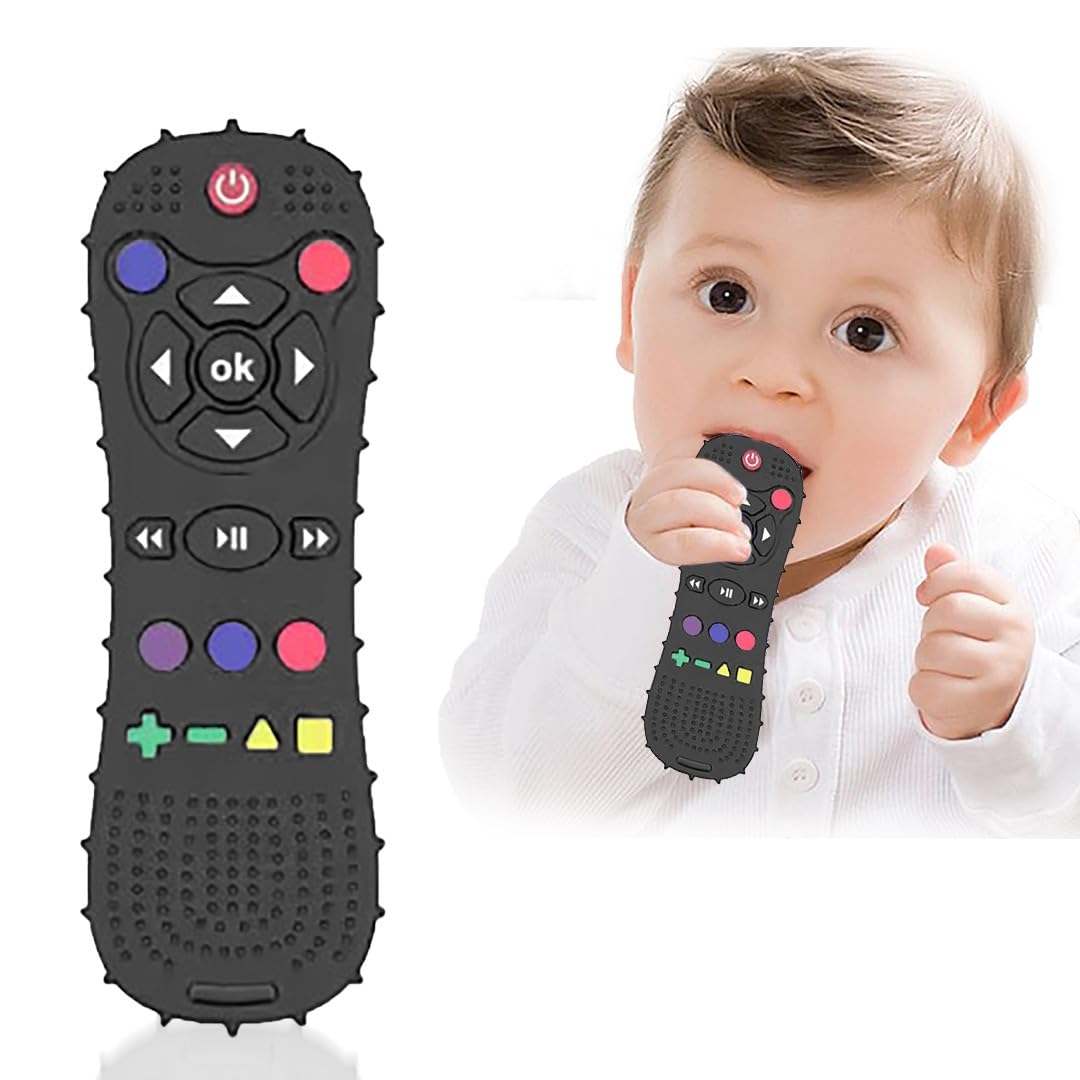 Tony Stark Remote Silicone Baby Teether for Teething Gums, Teether for 3+ Months Baby, Helps Biting Skills Development, Colour & Shape Recognition, Food Grade Silicone, Teething Toy for Infants, Babies, and Toddlers (Black)