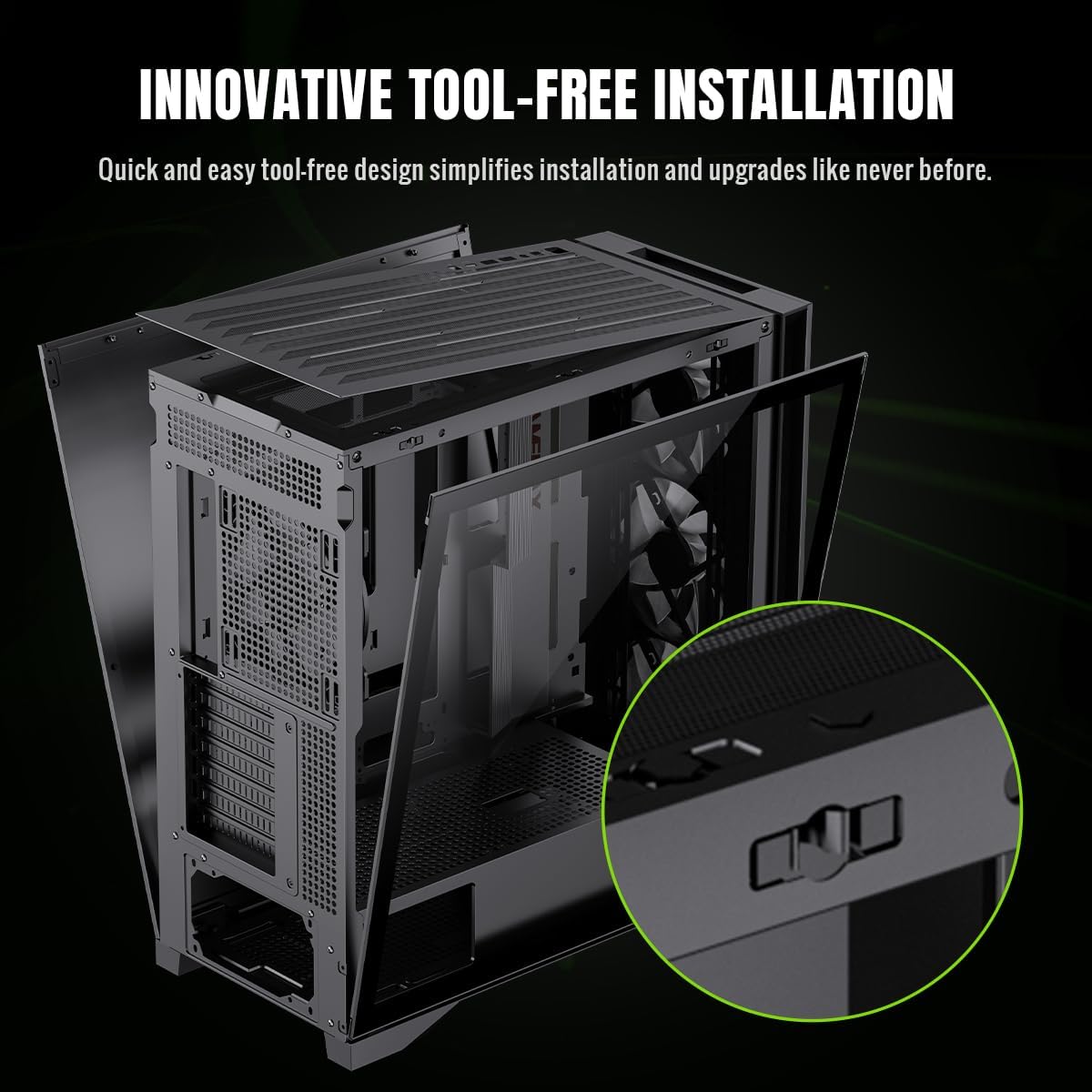GAMEMAX Mid-Tower Gaming PC Case w/Tempered Glass Side Panel, E/M-ATX/ATX/ITX Support, 7 Expansion Slots, Up to 425mm GPU, Pre-Installed 4 ARGB PWM Fans w/ V5.0 PWM ARGB Hub (Leader 2 BK)