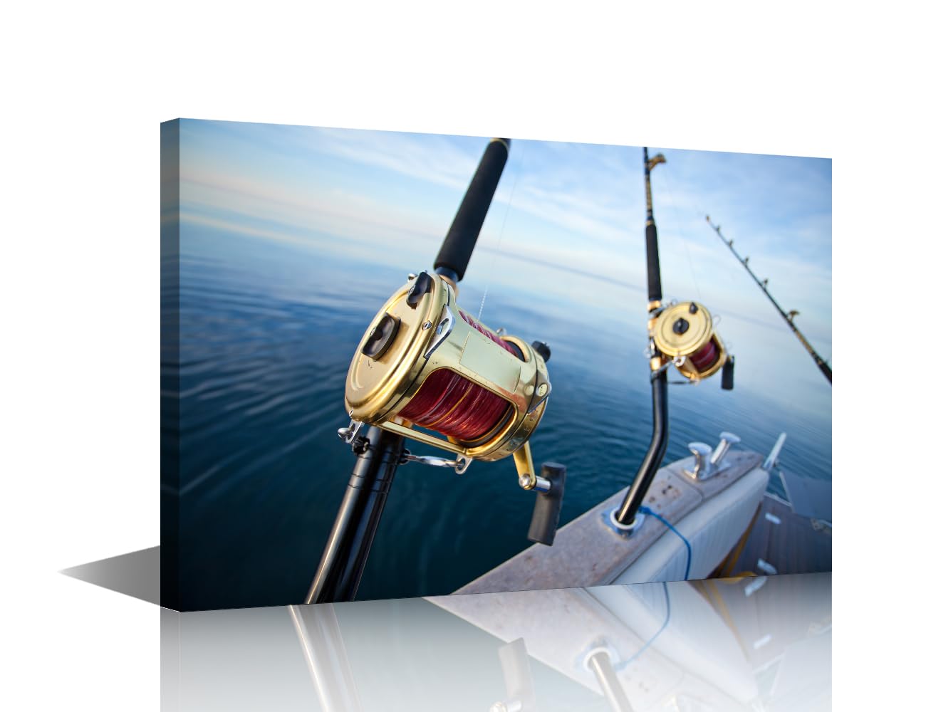 Wall Pictures for Living Room Vintage Big Game Fishing Reel Pictures 1 Pcs/Set Canvas Wall Art Paintings Artwork Home Decor Frame Gallery-wrapped Ready to Hang Posters and Prints 36x24 in
