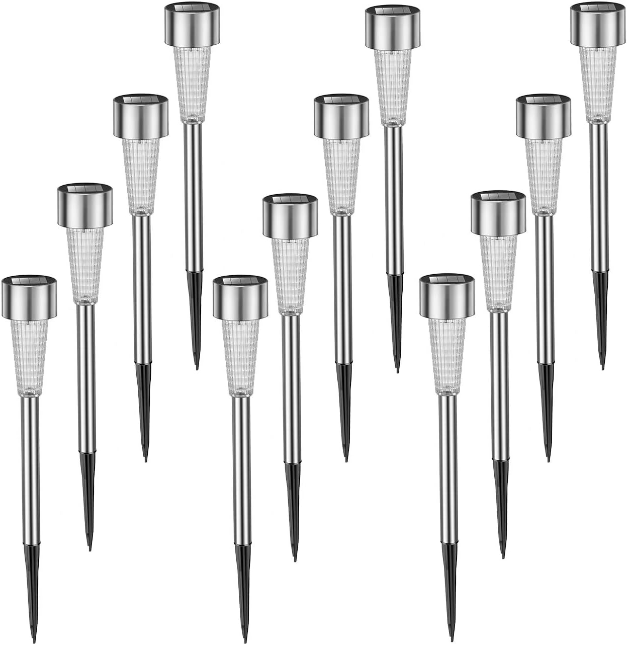 SUNWIND Solar Pathway Lights Outdoor - 12 Pack Solar Lights Outdoor Solar Garden Lights Stainless Steel Waterproof for Lawn, Yard, and Driveway (Silver)