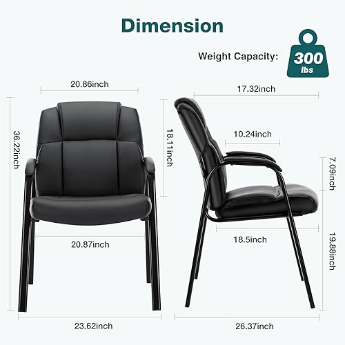 Miniatura 3 de OLIXIS Sillas de sala de espera, escritorio de oficina de cuero, recepción, silla auxiliar estacionaria para invitados con brazos acolchados para el
