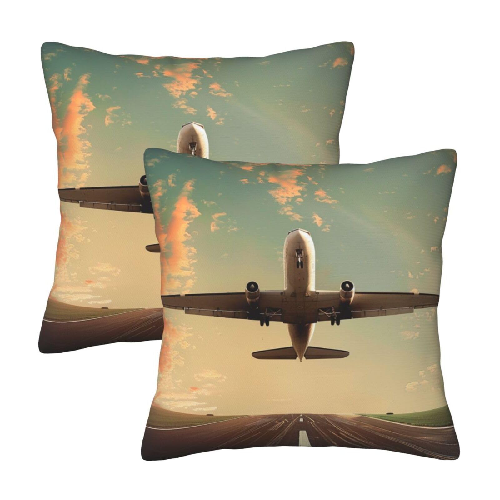 kkvhhyuo Airplane Print Pillow Covers Set of 2, Square Decorative Cushion Covers with Hidden Zipper, Throw Pillow Cases for Living Room Sofa Bed Chair, 45x45 cm